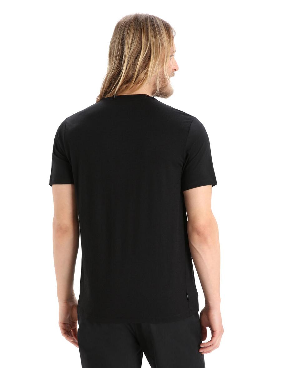 Men's Icebreaker Merino Tech Lite II Short Sleeve Plastic Free T Shirts Black | CA 1760BEXC